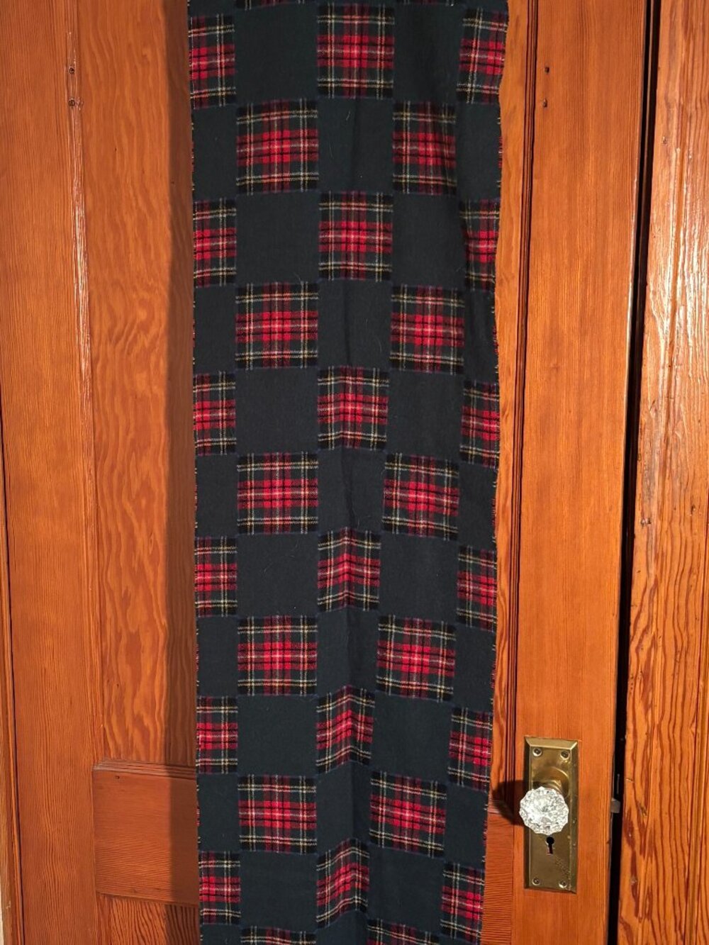 Vintage GAP 100% Wool Scarf Made in Italy Plaid Patchwork Green Red Fringe